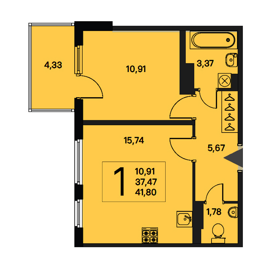 1-комнатная квартира 37.47 м², 4/4 эт., ЖК «Новое Сертолово. Гармония»